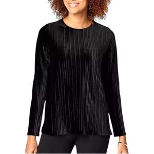 J. Jill Wearever Black Pleated Ribbed Velvet Long Sleeve Top Size Large Petite
